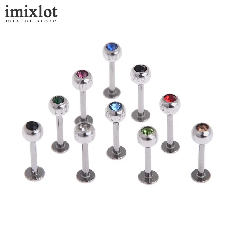 

Imixlot 10 PCS Surgical Stainless Steel Lip Rings Labret Stud Piercing Bar With Crystal Percing Earring Body Jewelry