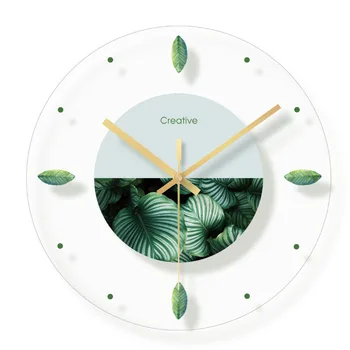 

Green Glass Transparent Wall Clock Silent Modern Nordic Design Modern Designer Quartz Wall Clocks 3D Home Klok Clock Home 50w065