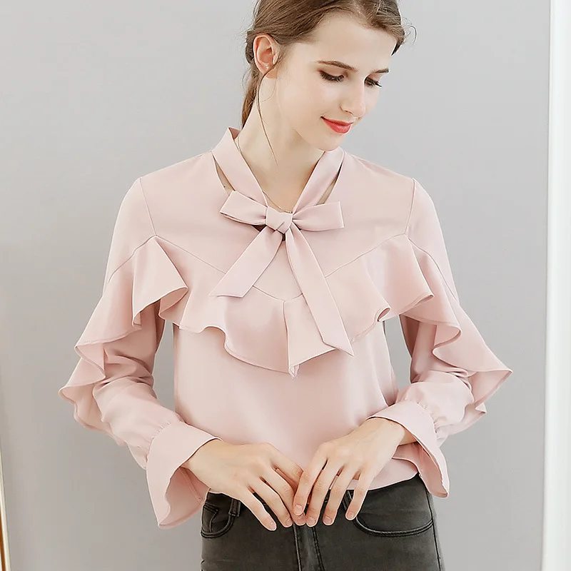

Summer 2019 Korean Fashion Women Tops long Sleeve Casual Chiffon Blouse Women Clothes WorkWear Office Elegant Women