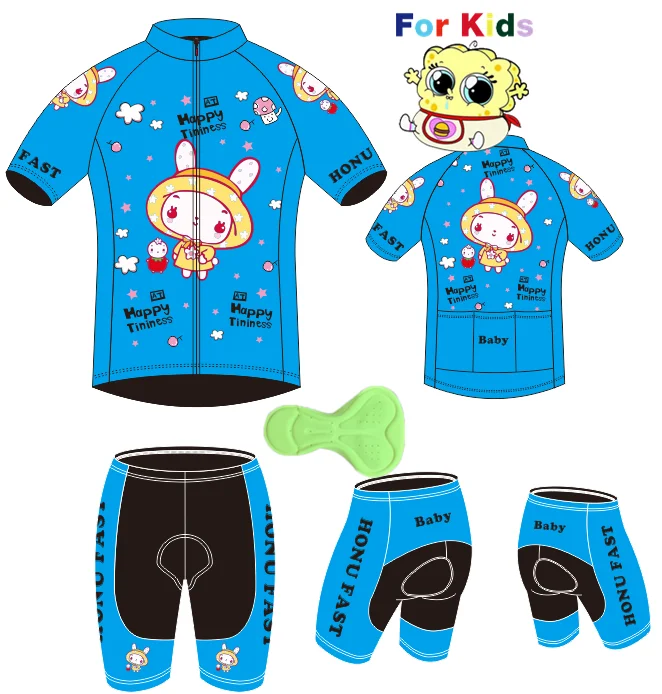 

Honu Fast 2019 blue lovely children's sleeved Cycling jersey Riding Suit Children's Children Carreter Bicicl kids Cycling wear