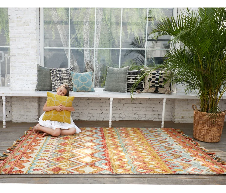 Шерсть ручной работы килим стиль великолепный прикроватный ковер, журнальный столик для гостиной ковер, декоративный коврик