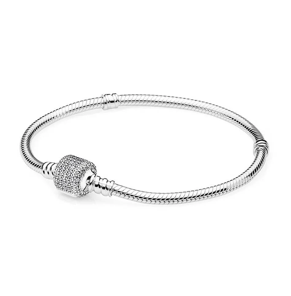 

Authentic S925 Sterling Silver Women Bracelet Bangle fit Lady Beads Charms Pendants Dangles Pave Crystals Signature Clasp