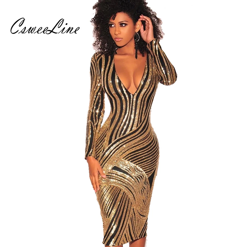 black dress with gold stripes