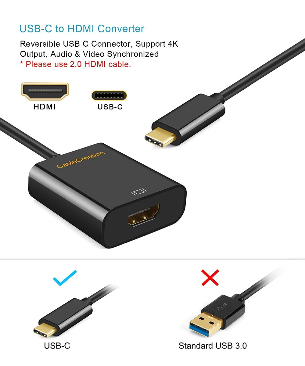 USB C к HDMI 4K@ 60 Гц, кабель типа C(совместимый Thunderbolt 3) к HDMI адаптер, совместимый MacBook Pro/MacBook Air