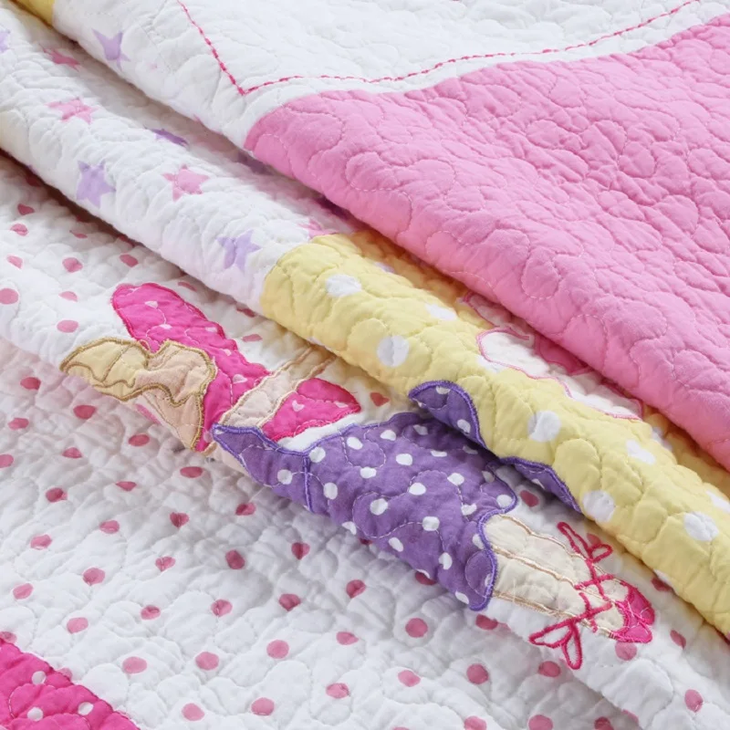 Детское стеганое одеяло, комплект из 2 предметов, вышитое покрывало, аппликация, хлопковое стеганое одеяло, s, принцесса, розовое покрывало, двойной размер, для девочек, постельные принадлежности, покрывала