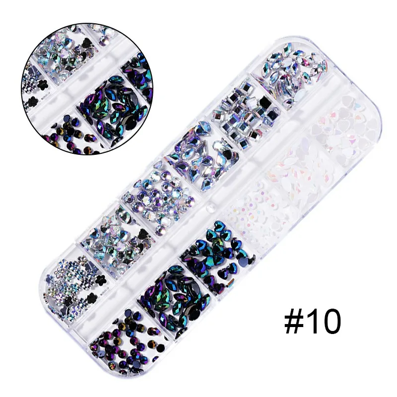 12 сеток/коробка Красочные Стразы для ногтей с плоской задней частью смешанные размеры капли воды DIY 3D украшения для ногтей - Цвет: 10
