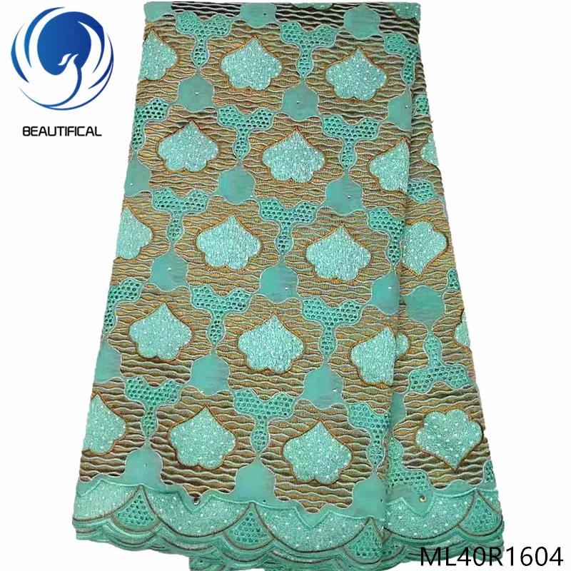 

BEAUTIFICAL Cotton lace fabrics High quality nigerian swiss voile lace fabric for dress 5yards dry cotton lace stones ML40R16
