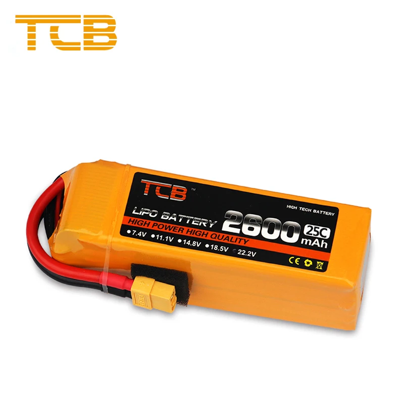 

TCB Power 2pcs 22.2V 6S 2600mAh 25C MAX 45C Li-Polymer Battey T XT60 JST TRX Plug AKKU For Trex 500 RC Airplane Car Quadcopter