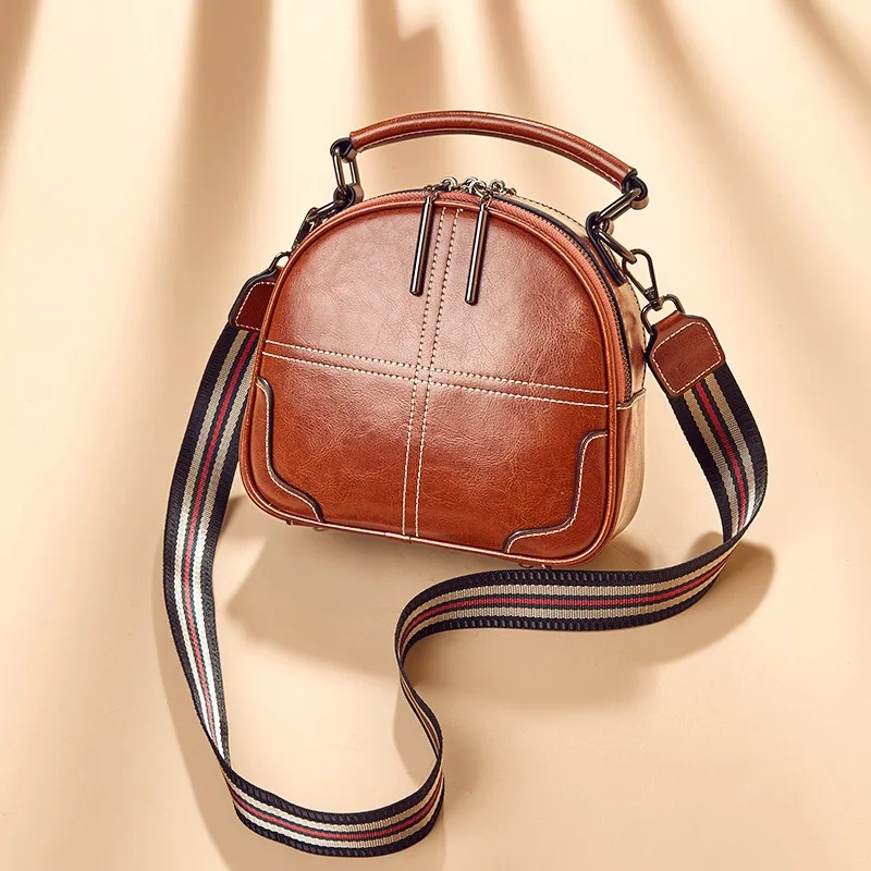 

Fashion Two-straps Designer Genuine Leather Lady Small Handbag Women's Summer Purse Wide Strap Female Single Cross Shoulder Bag