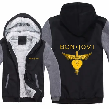 

Bon Jovi Hoodies Pullover Winter Men Coat Casual Thick Fleece Popular Hip Hop Fashion Bon Jovi Sweatshirts