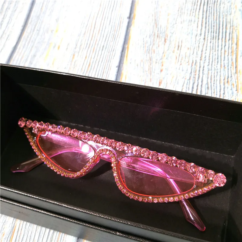 Fashion pink black Color Women Cat Sunglasses Diamond Sun Glasses UV400 Triangular shades crystal Eyewear For Womne FML