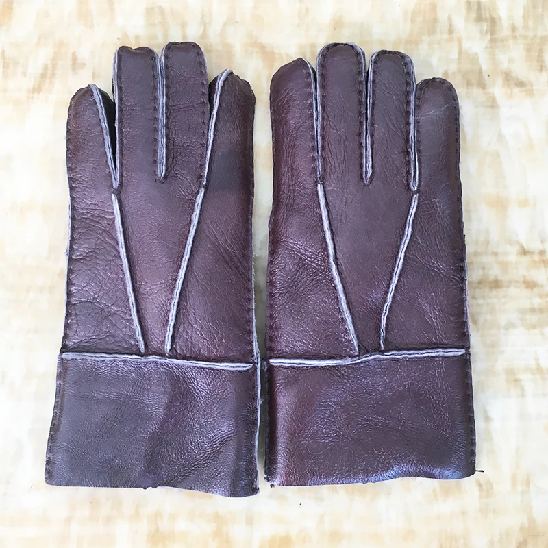 Driving Gloves New 2018 Winter Warm Leather Gloves 100% Sheep Skin Fur Men's Scrub Gloves Thicken Real Fur Mittens Outdoor N23