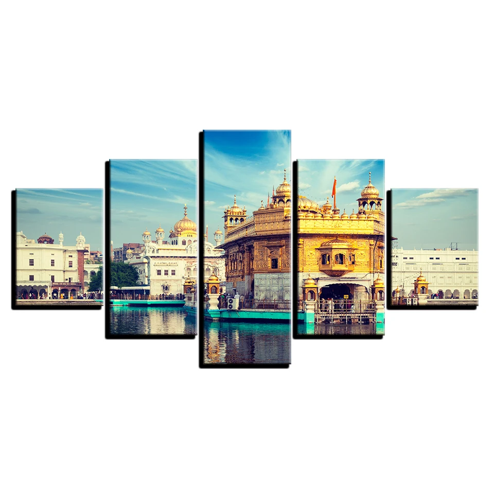 Canvas-Posters-Living-Room-Framework-HD-Prints-Pictures-Home-Decor-5-Pieces-Blue-Sky-Golden-Temple (2)