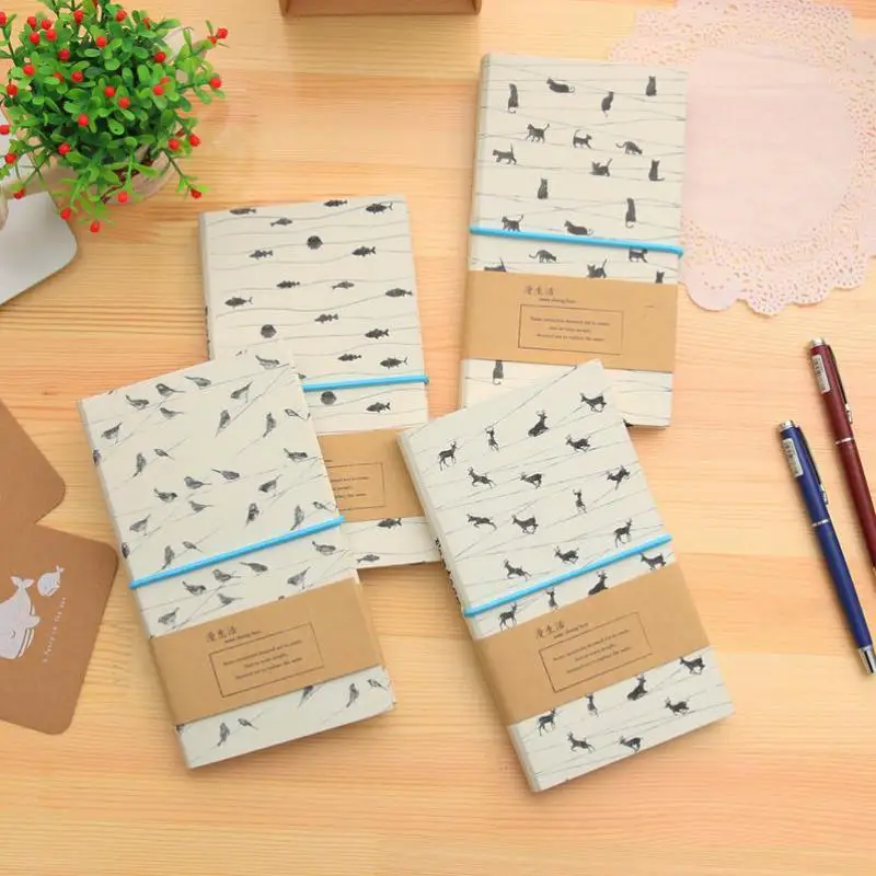 

2019 Cute Animal Happy Party Notebook and Journal Diary Lined Paper Cloth Cover Pocket Planner School Creative Travel's Notebook