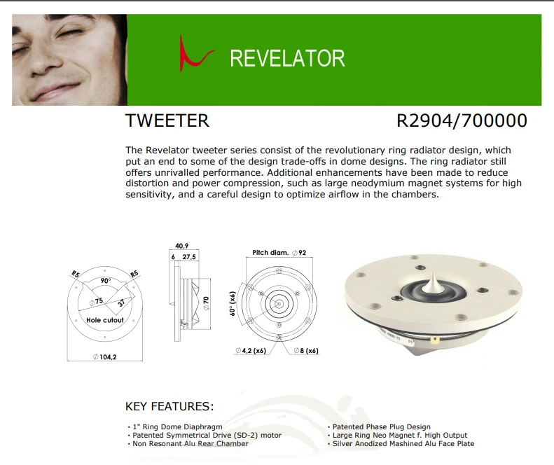 Scan-Speak R2904/700000-1 дюйм кольцо купольной мембраной/твитер блок 4ohm-94.5dB Вес 0,4 кг