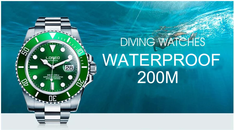 LOREO дайвинг дизайн мужские модные повседневные механические часы водонепроницаемые 200 м из нержавеющей стали Роскошные брендовые автоматические часы saat