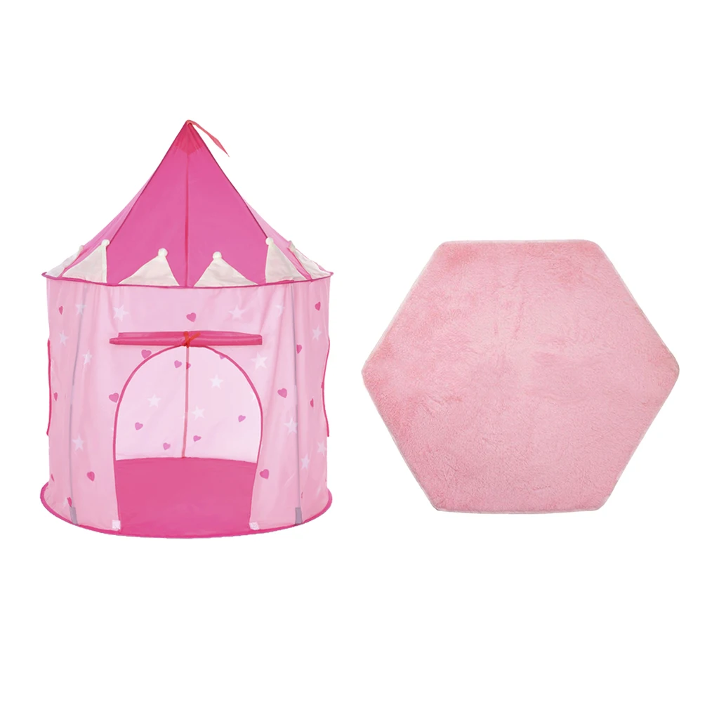 Folding Luminescent Mongolia Pop Up Playhouse Princess Tent + Floor Cushion Carpet Kids Toy