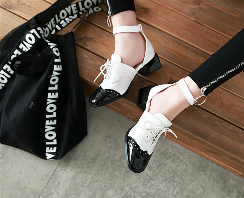 Meotina/туфли на высоком каблуке женские туфли-оксфорды на толстом каблуке со шнуровкой разноцветные туфли-лодочки с квадратным носком и ремешком на щиколотке размер 33-46