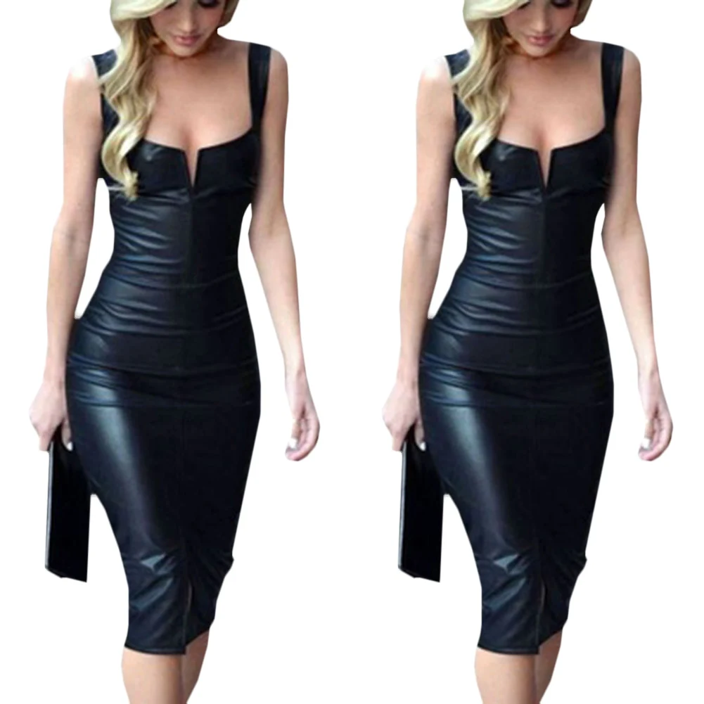 Leather shoulder sheath dress for women