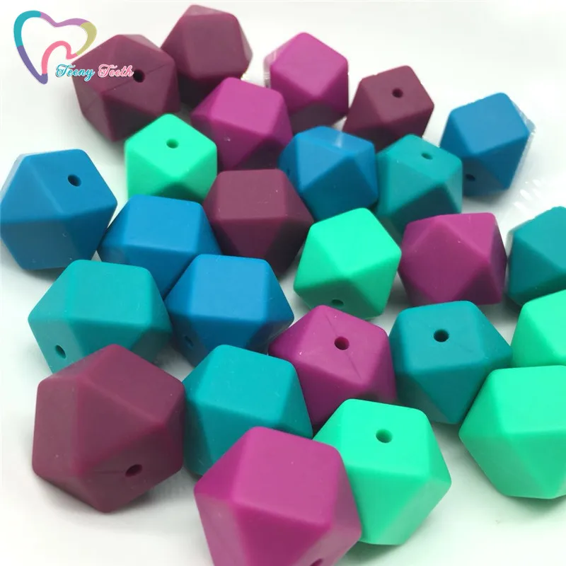 

Teeny Teeth 50 PCS Autumn Wine Teal 17 MM Geometric Hexagon Silicone Teething Necklace Bite Beads Nursing Jewelry Chewing Beads