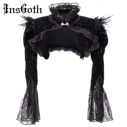 InsGoth женские кружевные укороченные топы Готическая пуховая шаль фиксатор для плеча накидка Готический воротник Хэллоуин женские топы