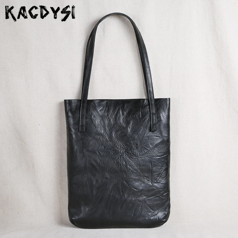 

2019 Design Handmade Genuine Leather Ladies Handbags Cow Leather Large Capacity Retro Simple Top-handle Bags Tote Shoulder Purse