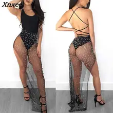 Модные, пикантные сетки блесток Для женщин Высокая Талия Прозрачные юбки Для женщин пикантные вечерние клуб длинная юбка женская летняя юбка пляжная одежда