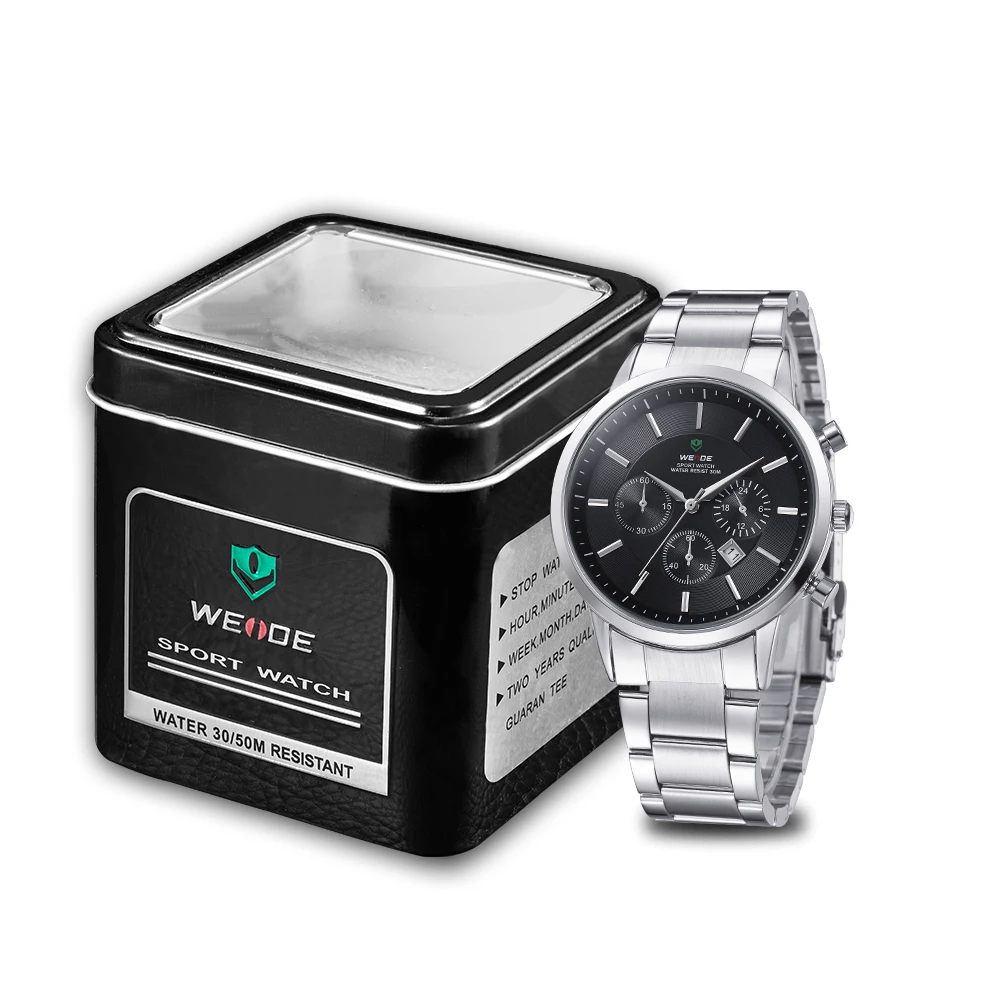 WEIDE Luxury Big Black Mens Watches Japan Quartz Movement Full Stainless Steel 3ATM Waterproof Fashion Wrist Watch Analog Clock WEIDE Luxury Big Black Mens Watches Japan Quartz Movement Full Stainless Steel 3ATM Waterproof Fashion Wrist Watch Analog Clock