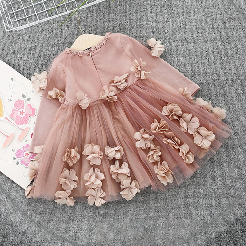 Babyinstar Girls Princess Dress Flower Design Long Sleeve Tutu Dress Children's Clothing Fashion Kids Party Dress For Girls