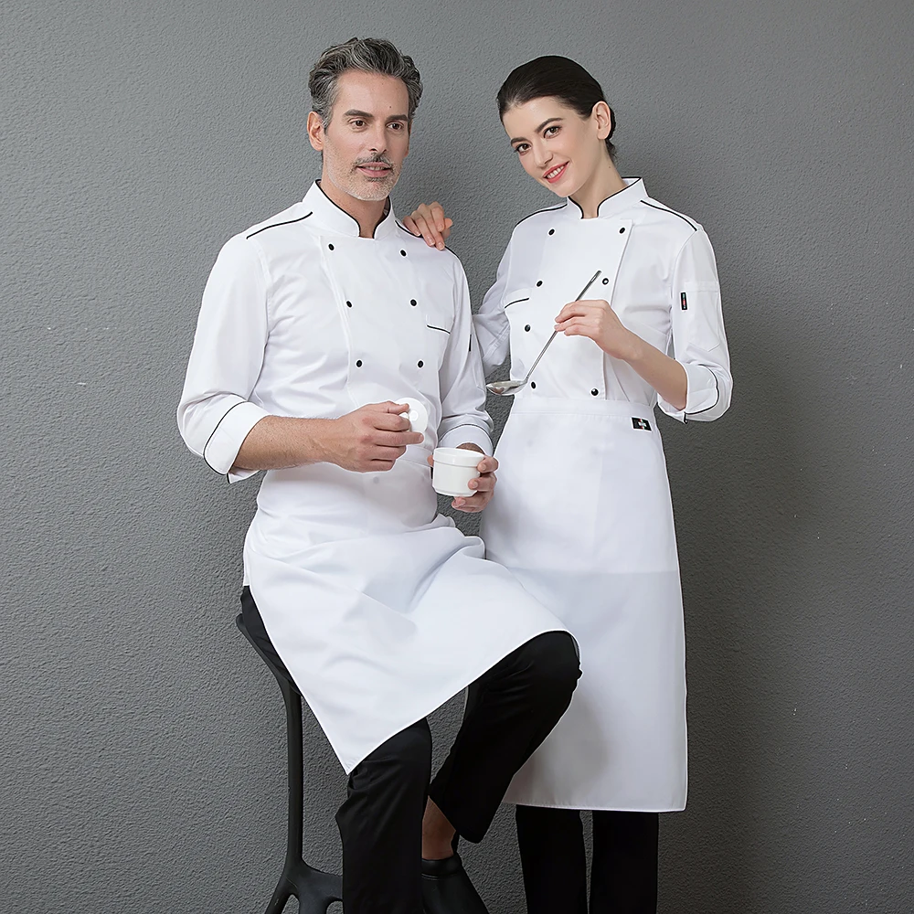 Печать логотипов длинный рукав шеф пальто ресторан кухня рабочая куртка для мужчин и женщин кулинарная одежда Cozinha Униформа высокого качества