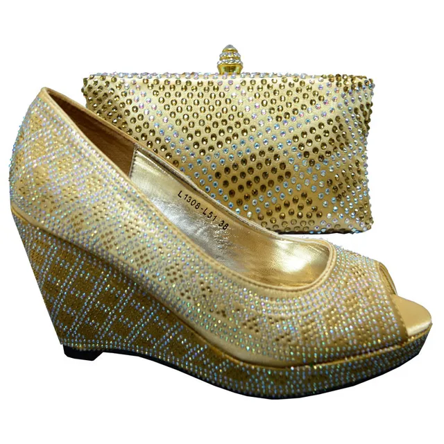 Hot Ing Italian Bags With Matching Shoes Set For Party Gold Top Hot Ing Italian Bags With Matching Shoes Set For Party Gold Top Quality Wedding And