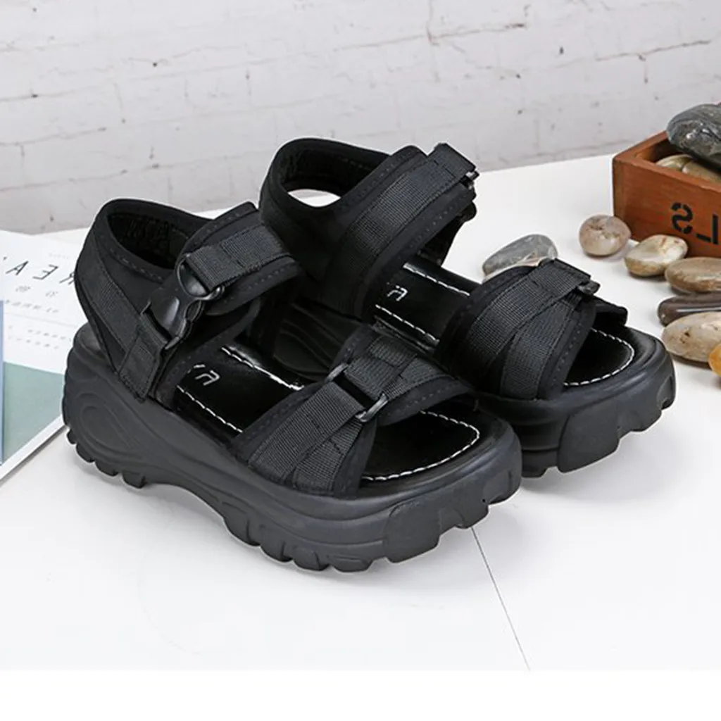 Women Sandals New Summer Thick-Soled Slopes Magic Paste Muffins Casual Roman Sports Sandals Female Soft Beach Shoes M40