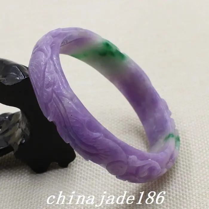 

60mm Chinese Hand-carved Lavender Purple Green stoneite stone Bracelet Bangle 1523