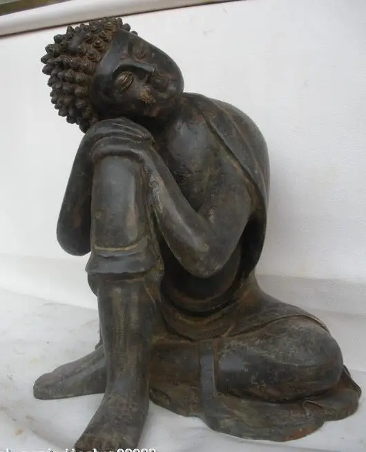 

10"Chinese Tibet Buddhism old bronze Sleeping rest Sakyamuni Buddha statue