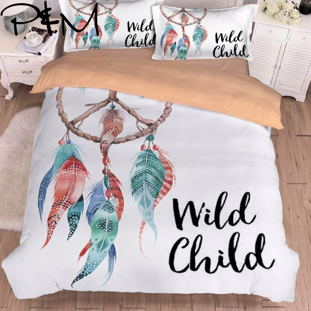 

Papa&Mima Feather dream catcher print bedding set Duvet Cover Pillowcase Sets (no Sheet) Bedclothes set Drop Shipping