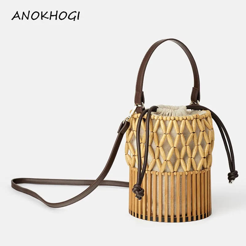 

Bamboo Vintage Handmade Woven Women Shoulder Bags Bucket Bohemia Holiday Beach Crossbody Bag Ladies Handbags B389
