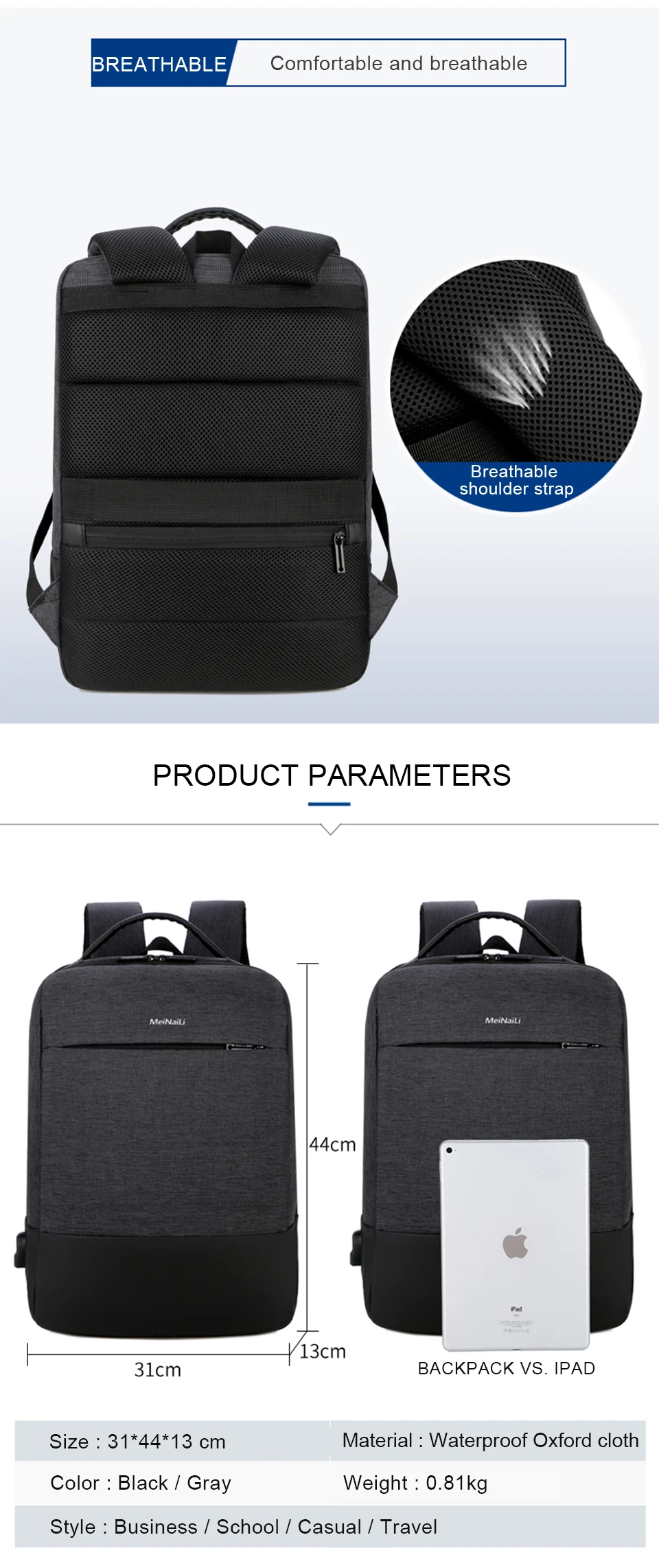 Business Backpack Travel Backpacks 15.6 Inch Laptop Notebook Back Pack Men Waterproof Bagpack Office Women Male USB Charging Bag (6)