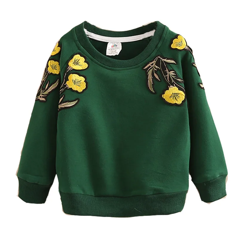

2018 Spring Autumn 2-10 Years Old Children'S Birthday Gift Long Sleeve Green Embroidery Flower Coat Baby Kids Sweatshirt Girl