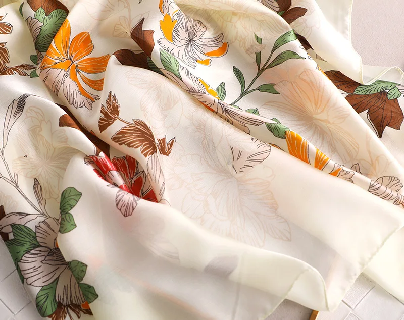 Шелковый роскошный женский шарф с цветочным принтом натуральные шелковые шали и шарфы Femme мягкий Bufanda шарф хиджаб 180*90 см