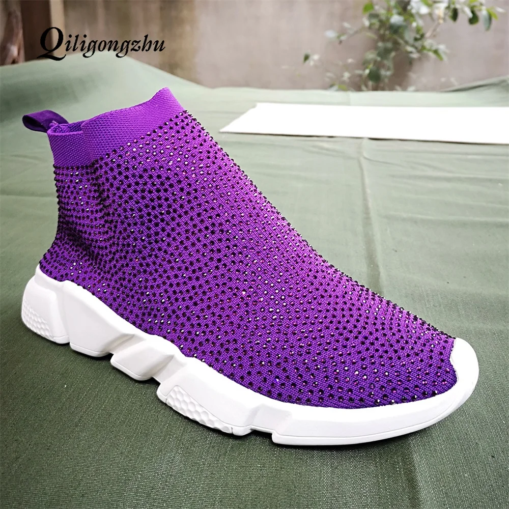 sock sneakers with rhinestones
