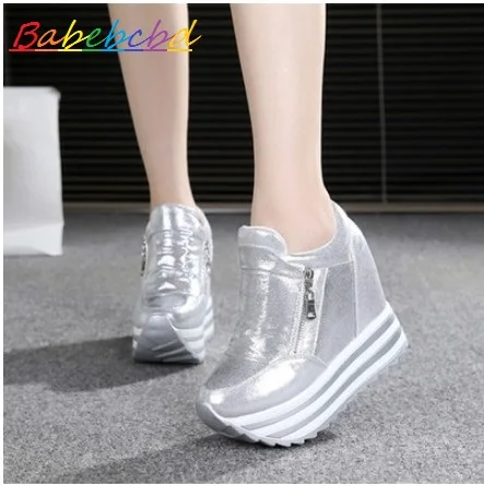 

2019 spring new thick-soled uber-high heels height 12CM women's wedges platform shoes cloth sequined single shoes