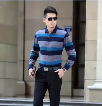 

New Arrival 2016 Men's Autumn & Spring Long Sleeve Casual Wide Striped Dress Shirt