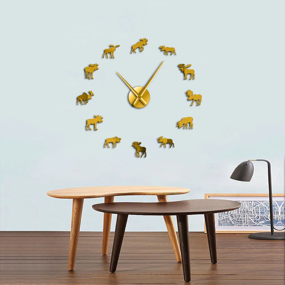 Billig Wildlife Moose DIY Riesen Wanduhr Moose Silhouette Dekorative Rahmenlose Wand Uhr Moderne Natur Tier Wand Kunst Jagd Uhr