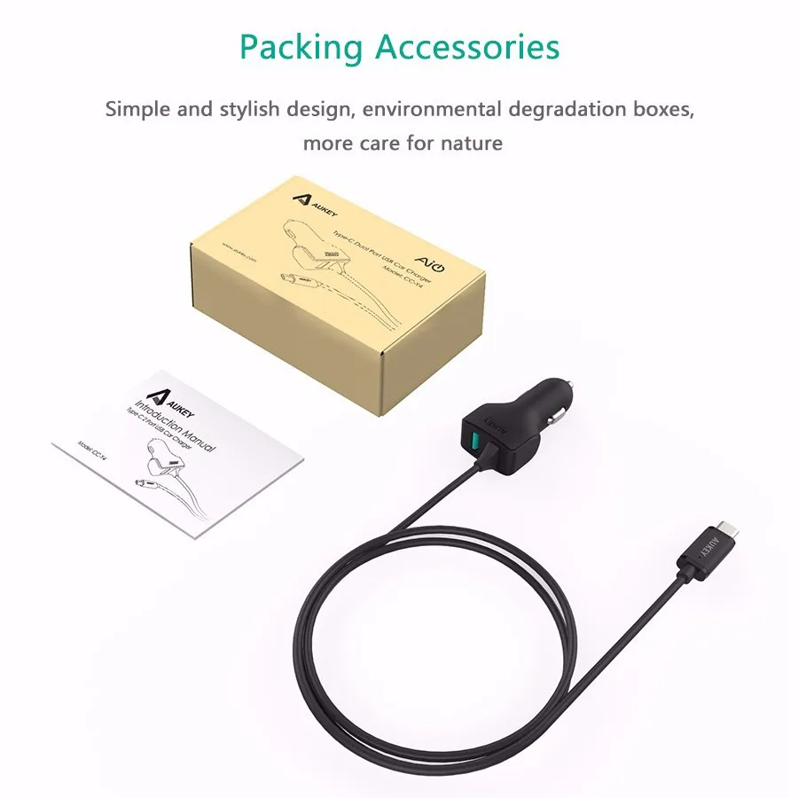 Ładowarka samochodowa Aukey CC-Y4 kabel Type-C 1XUSB