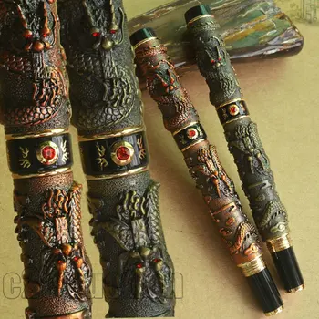 

ROLLER BALL PEN 2 PCS JINHAO ANTIQUE BRASS COPPER TWO DRAGON PLAY PEARL