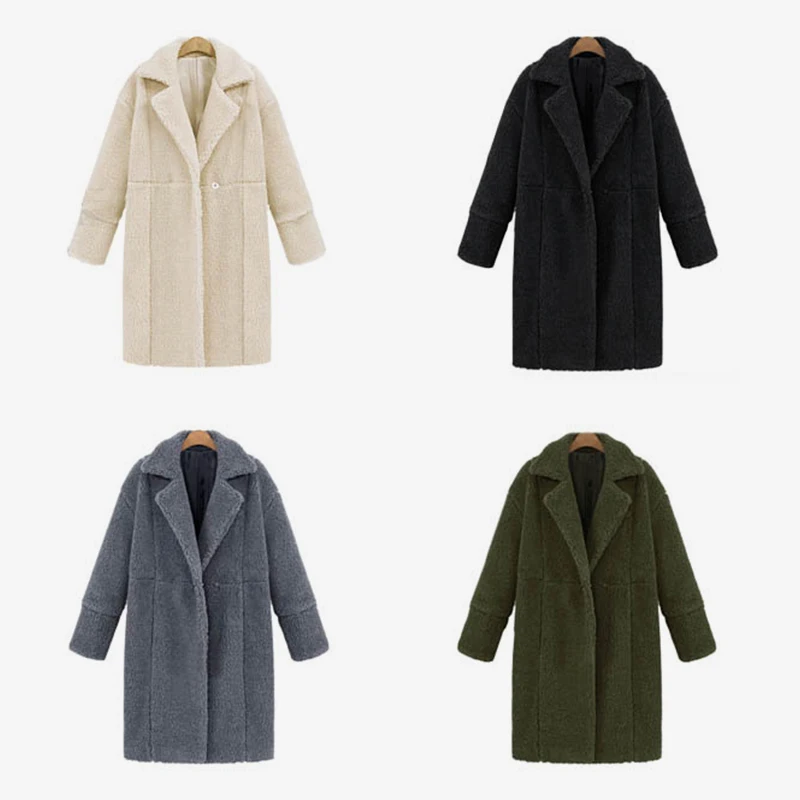 MCCKLE Women Winter Faux Fur Coat 2018 New Thicken Lambwool Solid Long Coat Overcoat Female Loose Warm Lamb Fur Jacket Outerwear