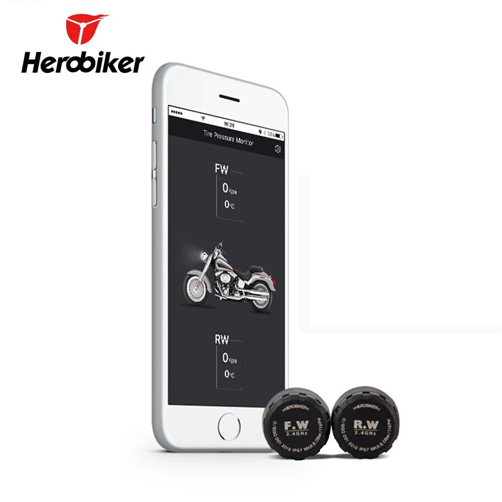 

HEROBIKER Motorcycle Bluetooth Tire Pressure Monitoring System TPMS Mobile Phone APP Detection with 2 Tire External Sensor