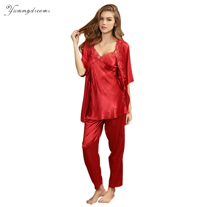 Yummydreams Women Luxury Pajama Sets 2017 Fashion 3 Pcs Pajama Long