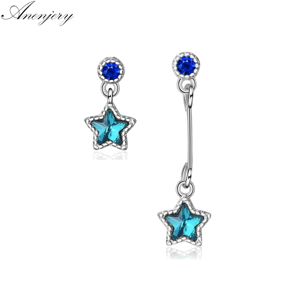 Anenjery, изысканные асимметричные серьги с темно-синими кристаллами и звездами, 925 пробы, серебряные серьги с кисточками для женщин, oorbellen S-E762