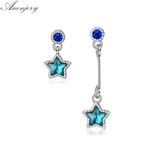 Anenjery, изысканные асимметричные серьги с темно-синими кристаллами и звездами, 925 пробы, серебряные серьги с кисточками для женщин, oorbellen S-E762